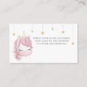 ピンクかわいいユニコーン赤ちゃんシャワーおむつラッフルカード エンクロージャーカード (裏面)