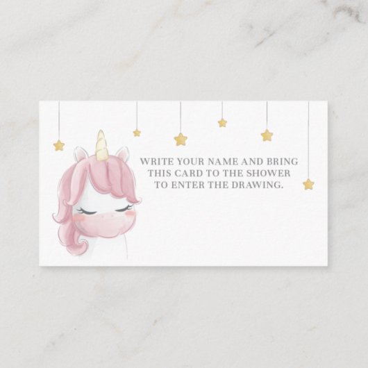 ピンクかわいいユニコーン赤ちゃんシャワーおむつラッフルカード エンクロージャーカード (裏面)
