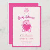 ピンクかわいい人形のハートベビーシャワー 招待状 (正面/裏面)