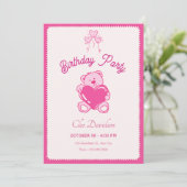 ピンクかわいい人形のハート誕生日 招待状 (スタンド正面)