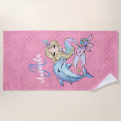 ピンクかわいい人魚カスタム女の子 ビーチタオル (正面)