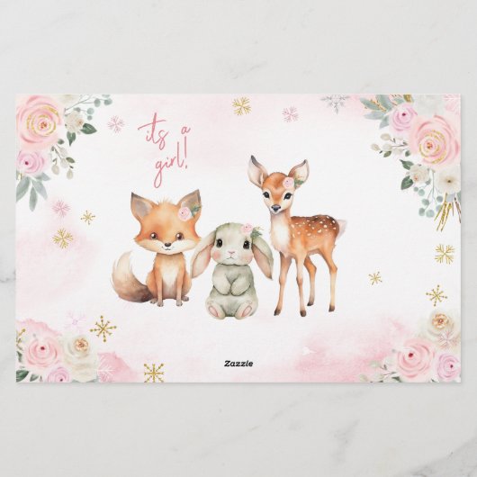 ピンクかわいい冬の赤ちゃんシャワーアドバイスウィッシュカード 便箋 (裏面)