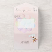 ピンクかわいい動物のマスクを使ったバーチャル赤ちゃんシャワー オールインワン招待状 (外側)