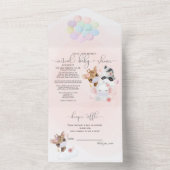 ピンクかわいい動物のマスクを使ったバーチャル赤ちゃんシャワー オールインワン招待状 (内側)