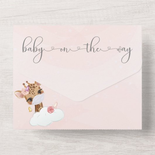 ピンクかわいい動物のマスクを使ったバーチャル赤ちゃんシャワー オールインワン招待状 (裏面)