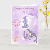 ピンクかわいい動物1位の誕生日カード カード (黄色い花)