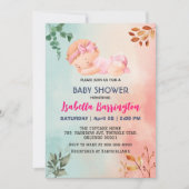 ピンクかわいい女の子の葉の花赤ちゃんシャワー子供 招待状 (正面)