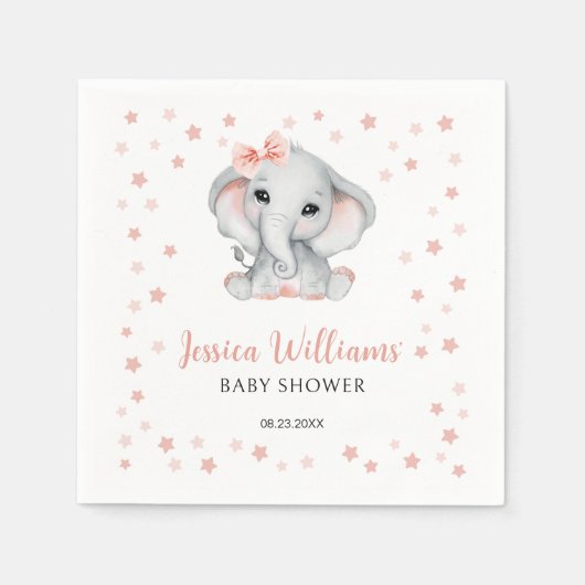 ピンクかわいい女の子の象の赤ちゃんシャワー紙ナプキン スタンダードカクテルナプキン (正面)