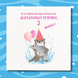 ピンクかわいい女の子シーオッター誕生日パーティー スタンダードカクテルナプキン