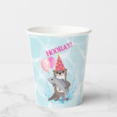 ピンクかわいい女の子シーオッター誕生日パーティー 紙コップ (裏面)