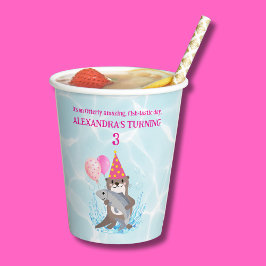 ピンクかわいい女の子シーオッター誕生日パーティー 紙コップ