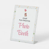 ピンクかわいい女の子テディベア赤ちゃんシャワー写真ブース 台座サイン (正面)