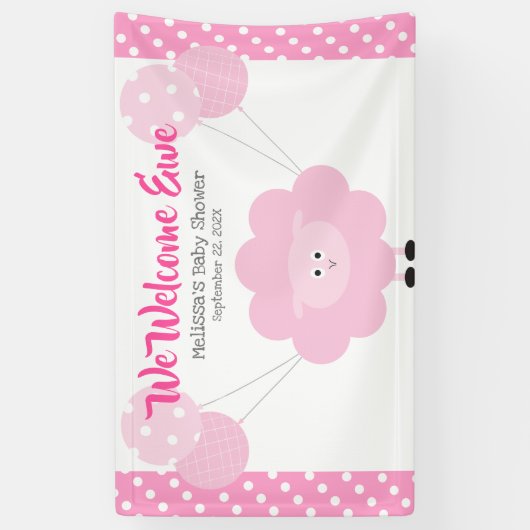 ピンクかわいい子羊のバルーン甘い女の子の赤ちゃんシャワー 横断幕 (縦)