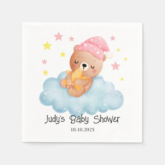 ピンクかわいい小さなクマの赤ちゃんシャワー スタンダードカクテルナプキン (正面)