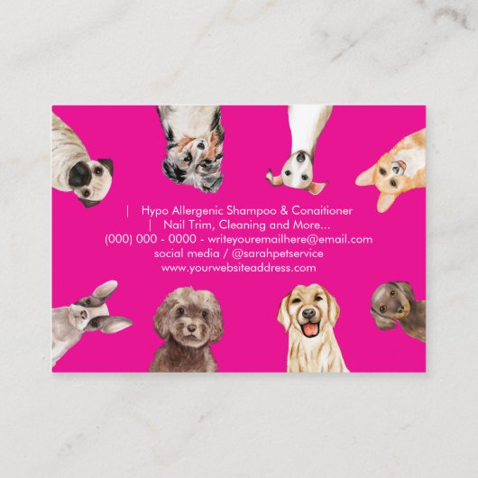 ピンクかわいい小さなサイズの犬ペットシッター 名刺 (裏面)