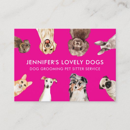 ピンクかわいい小さなサイズの犬ペットシッター 名刺 (正面)