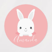 ピンクかわいい小さなバニーラビットと名前をカスタムする ラベル (デザイン2)