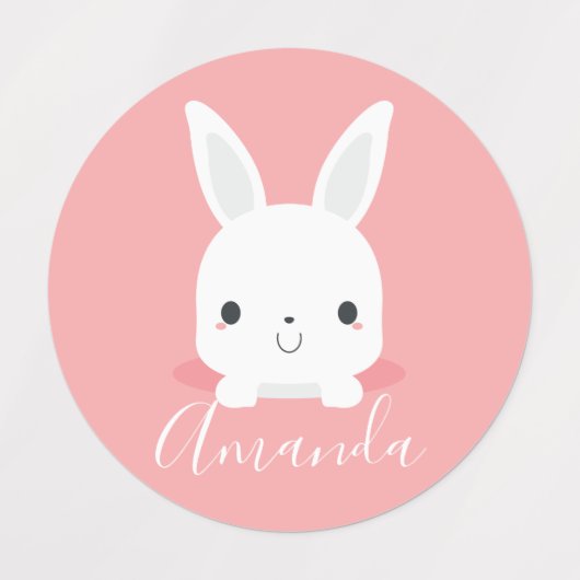 ピンクかわいい小さなバニーラビットと名前をカスタムする ラベル (デザイン1)