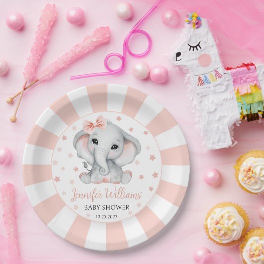 ピンクかわいい小さなピーナッツ象の赤ちゃんシャワー ペーパープレート (パーティー)