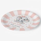 ピンクかわいい小さなピーナッツ象の赤ちゃんシャワー ペーパープレート (アングル)