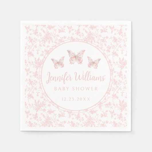 ピンクかわいい小さな蝶の赤ちゃん女の子シャワー紙 スタンダードカクテルナプキン (正面)