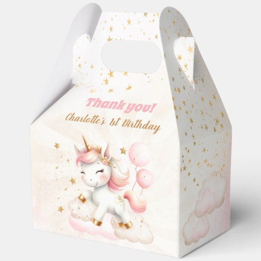 ピンクかわいい幸せユニコーンガール誕生日ラージ フェイバーボックス (裏面)