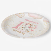 ピンクかわいい幸せユニコーン女の子1st誕生日 ペーパープレート (アングル)
