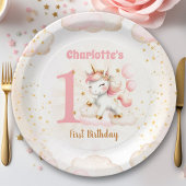 ピンクかわいい幸せユニコーン女の子1st誕生日 ペーパープレート