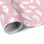 ピンクかわいい幽霊たちハロウィンラッピング紙 ラッピングペーパー (ロールコーナー)