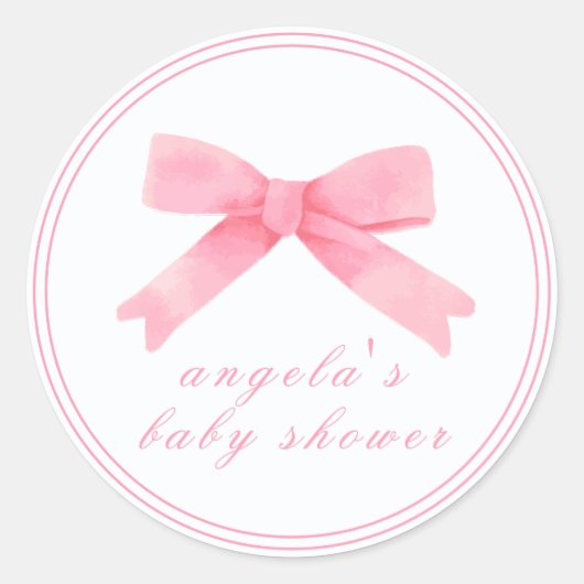 ピンクかわいい弓女の子の赤ちゃんシャワー ラウンドシール (正面)