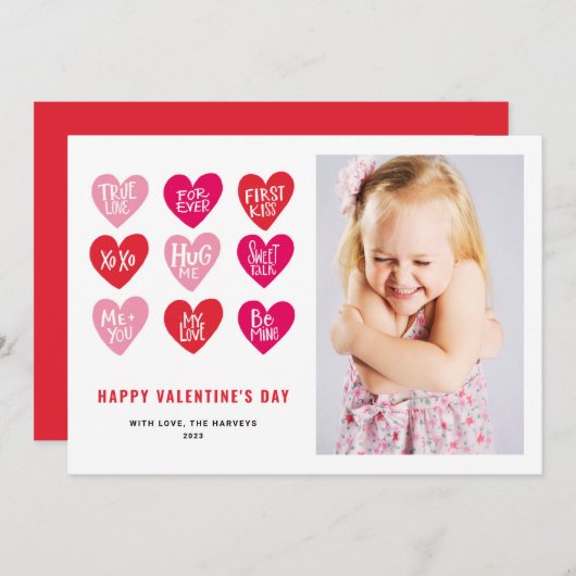ピンクかわいい引用文オンハートバレンタインデーの写真 シーズンカード (正面/裏面)
