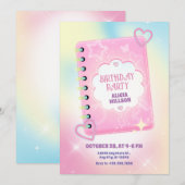 ピンクかわいい日記の誕生日 招待状 (正面/裏面)
