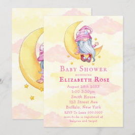 ピンクかわいい格言ムーンクラウドベビーシャワー招待状