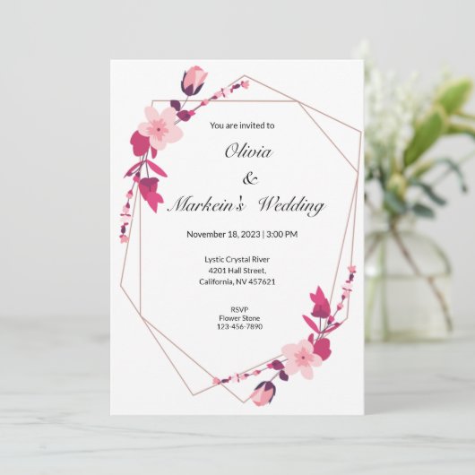 ピンクかわいい桜結婚式招待状カード 招待状 (スタンド正面)