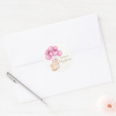 ピンクかわいい水彩クマ気球ベビーシャワー ラウンドシール (封筒)