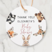 ピンクかわいい水彩木版動物赤ちゃんシャワー フェイバータグ (裏面)
