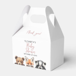 ピンクかわいい水彩木版動物赤ちゃんシャワー フェイバーボックス