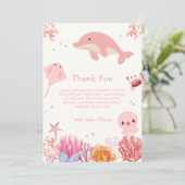 ピンクかわいい海ドルフィンガールベビーシャワー サンキューカード (スタンド正面)