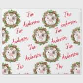 ピンクかわいい牛のクリスマスのリースパーソナライズされた名 ラッピングペーパー (フラット)