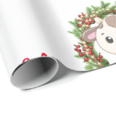 ピンクかわいい牛のクリスマスのリースパーソナライズされた名 ラッピングペーパー (ロールコーナー)