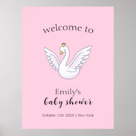 ピンクかわいい甘いプリンセススワンベビーシャワーウェルカム ポスター