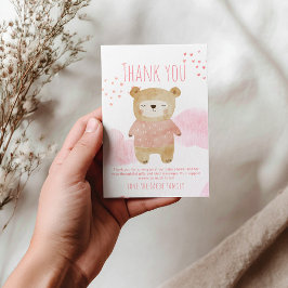 ピンクかわいい眠るベビークマハートと雲 サンキューカード