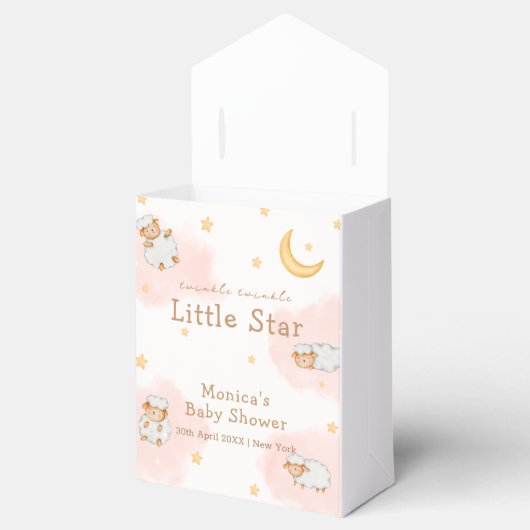 ピンクかわいい羊の月の星女の子の赤ちゃんシャワー フェイバーボックス (オープン)