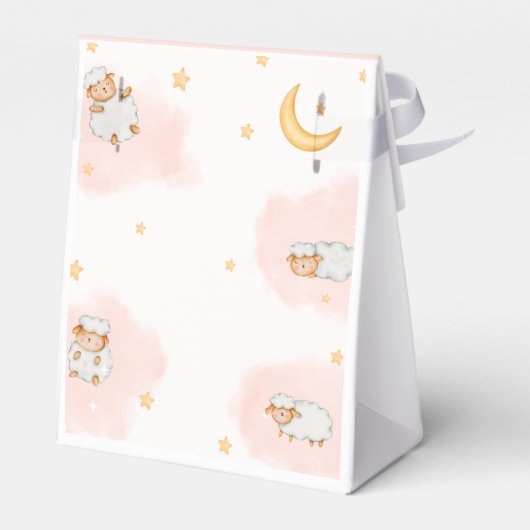 ピンクかわいい羊の月の星女の子の赤ちゃんシャワー フェイバーボックス (裏面サイド)