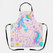 ピンクかわいい虹のユニコーン誕生日の女の子の子 エプロン (正面)