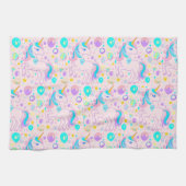 ピンクかわいい虹のユニコーン誕生日の女の子の子 キッチンタオル (横)