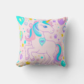 ピンクかわいい虹のユニコーン誕生日の女の子の子 クッション (正面)