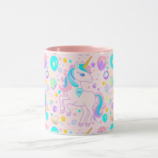 ピンクかわいい虹のユニコーン誕生日の女の子の子 マグカップ (中央)