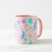 ピンクかわいい虹のユニコーン誕生日の女の子の子 マグカップ (正面右)