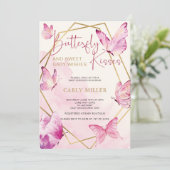ピンクかわいい蝶のキス&ベビーの願い 招待状 (スタンド正面)